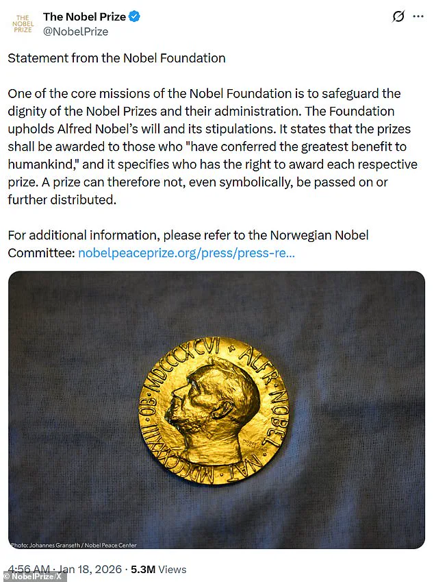White House Accuses Nobel Foundation of Political Bias After Trump Receives Symbolic Peace Prize – Steven Cheung: 'Unprecedented...'