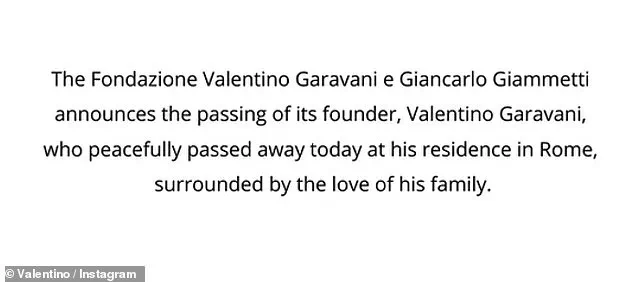 Exclusive Details on Valentino Garavani's Private Passing Revealed by His Foundation