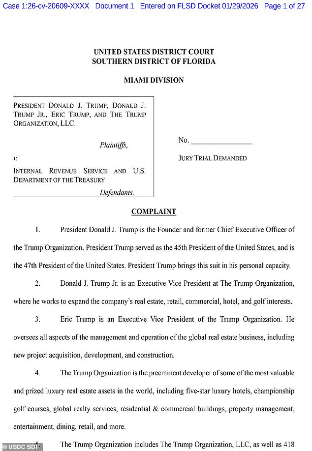 Trump Sues IRS and Treasury Over $10 Billion Claim for Alleged Unauthorized Disclosure of Tax Records
