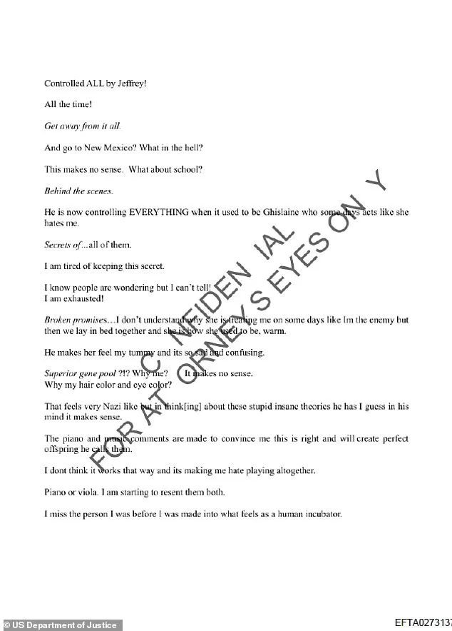 DOJ Releases Epstein Documents Revealing Victim's Diary Entry on Forced Pregnancy and Baby's Removal