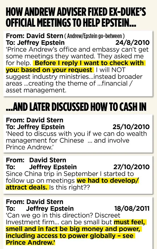 Prince Andrew Faces Allegations of Exploiting Trade Envoy Role to Advance Jeffrey Epstein's Business Interests, per Mail on Sunday Dossier