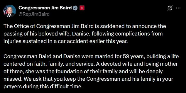 Danise Baird, Wife of Indiana Congressman Jim Baird, Dies After Car Accident