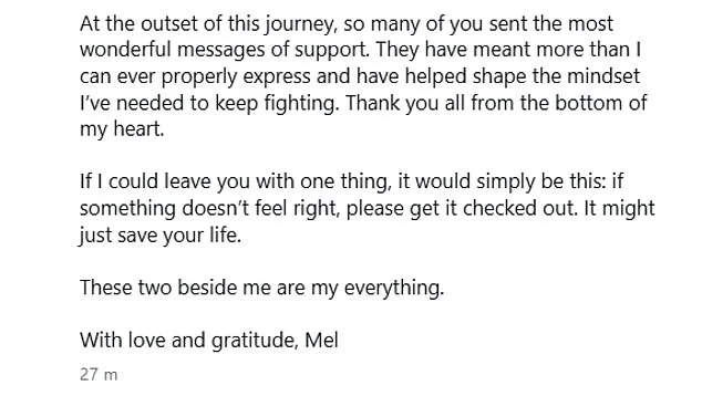 Mel Schilling Shares Heartbreaking Update on Bowel Cancer Battle and Urges Public to Get Checked Early