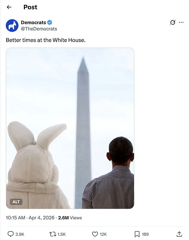 Democratic Party Faces Backlash Over Post Featuring Obama and Easter Bunny Without Biden