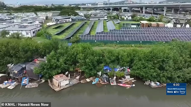 Hawaii clears massive two-story floating homeless encampment from Honolulu stream.