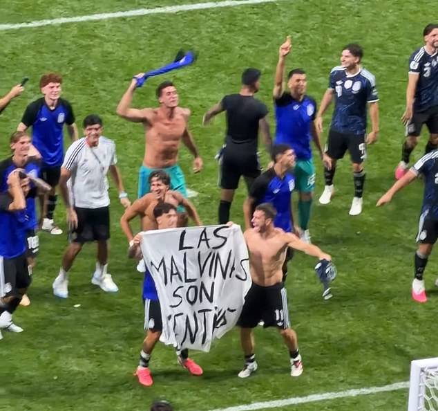 Argentina's Messi faces exclusion demands after displaying sovereignty banner over Falklands in final victory.