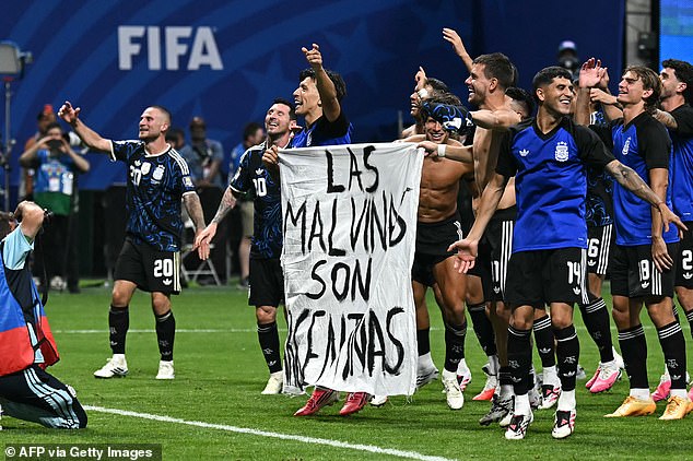 Argentina's Messi faces exclusion demands after displaying sovereignty banner over Falklands in final victory.