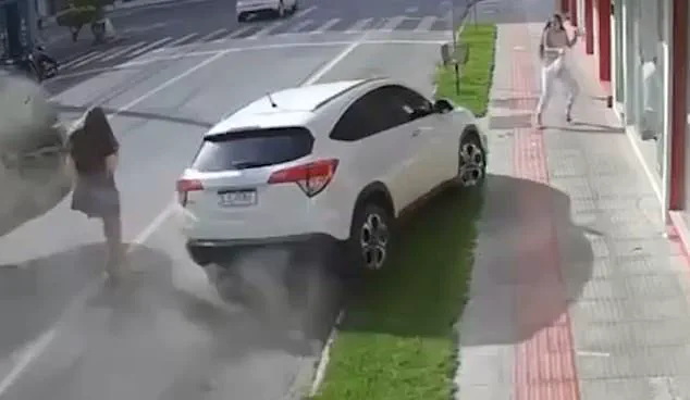 Pick-up Truck Flip Almost Kills Pedestrian in Brazil