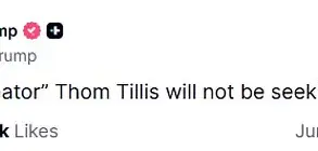 Trump Celebrates Thom Tillis' Non-Reelection Bid, Warns Fellow Republicans Over Budget Bill Opposition