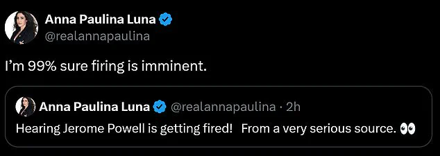 Breaking: MAGA Firebrand Anna Paulina Luna Threatens Imminent Removal of Fed Chair Powell Amid Trump-Era Economic Turmoil
