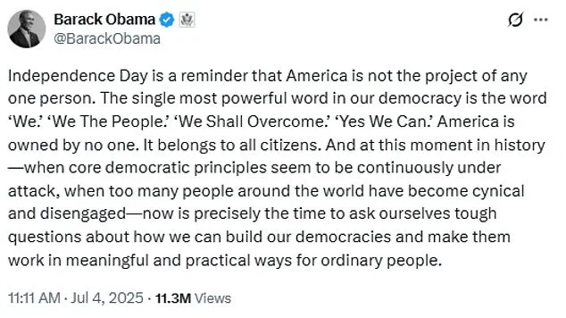 Urgent Political Divides Resurface as Obama Criticizes Trump's Administration in Fourth of July Message