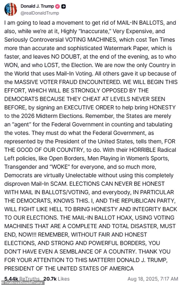Trump's Surprising U-Turn: A Promise to Eliminate Mail-In Voting as Republicans Gear Up for 2026